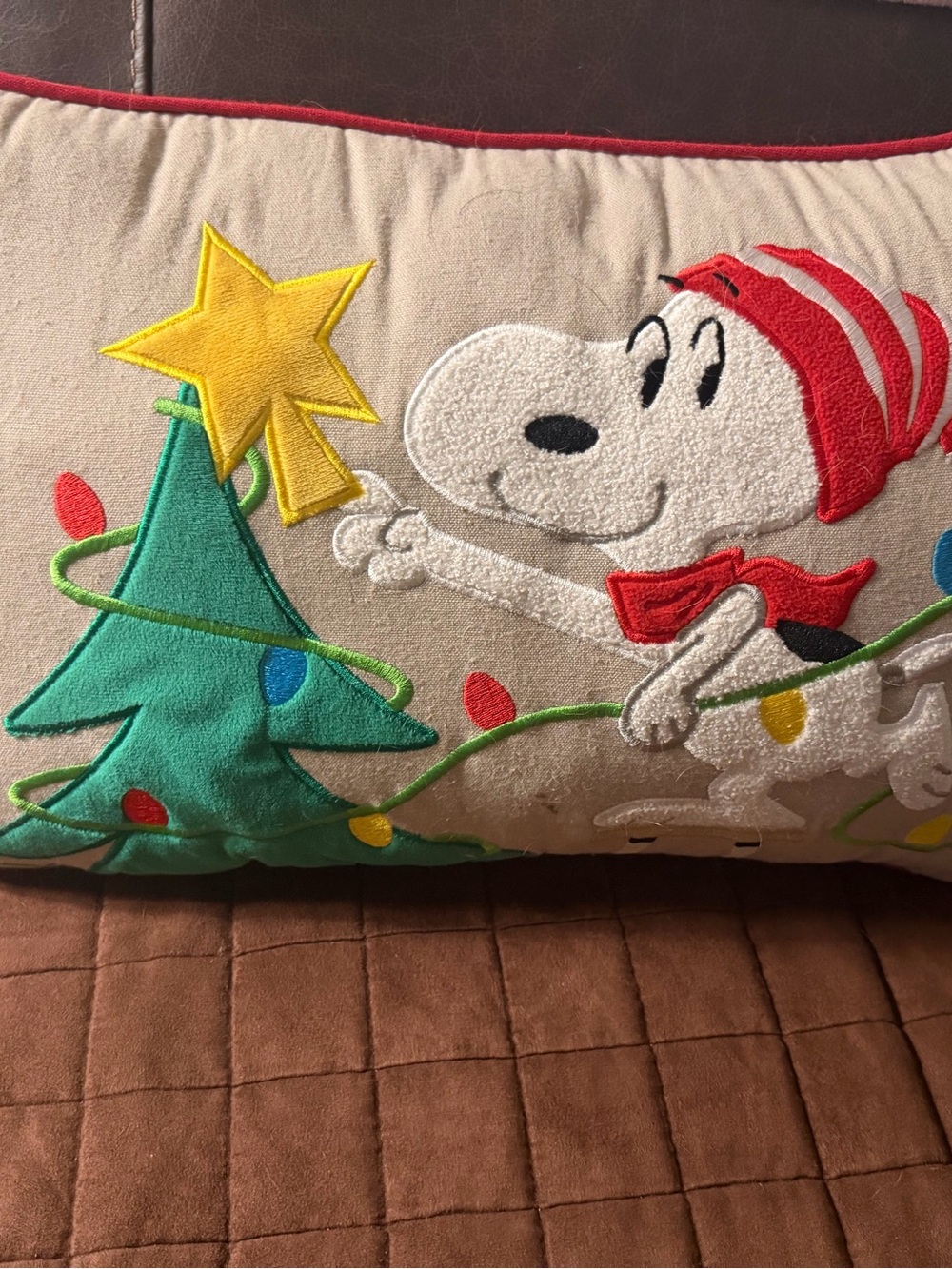Peanuts Snoopy Christmas Pillow - Cream, Red & Green-lights up!